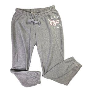 Aero NYC 1987 Sweatpants Womens Medium Gray Lounge Joggers Drawstring Logo